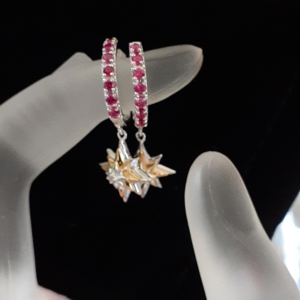 Capt Marvel 925 Silver Earrings Swarovski Ruby CZ